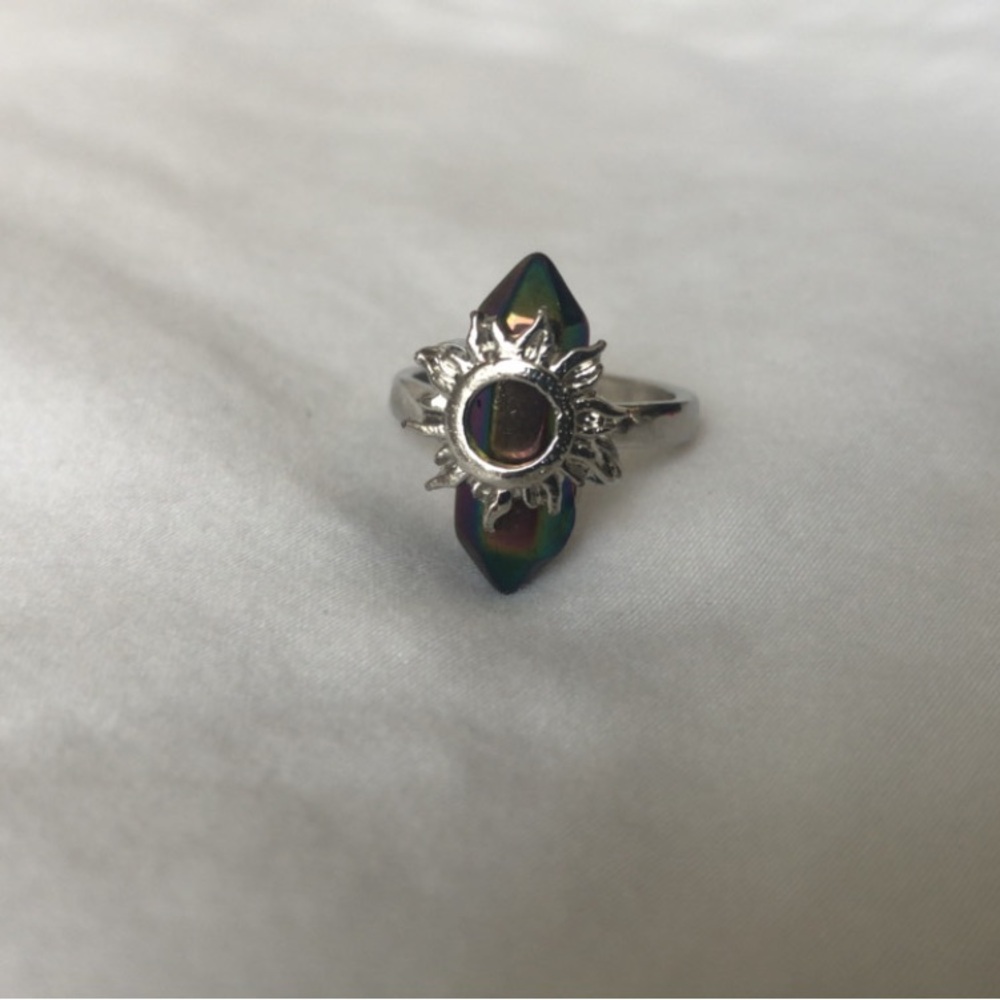 Silver Sunburst Ring with Iridescent Accents